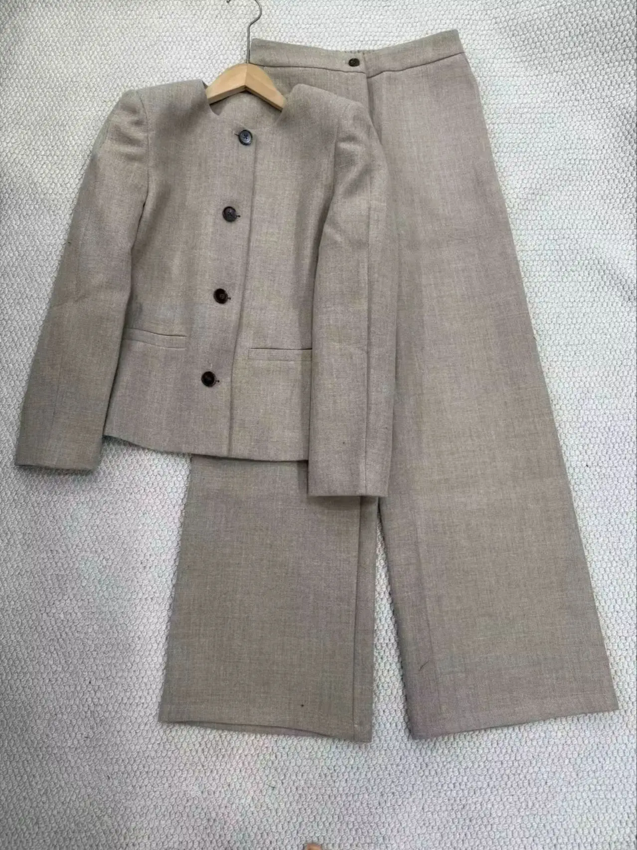 Elegant Fine Wool Suit High Feel Jacket and Straight Long Pants Set