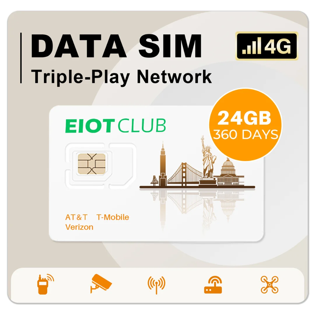 EIOTCLUB USA Prepaid SIM Card - 24GB 360DAY, High Speed 5G/4G LTE Coverage, Triple Network Data-Only SIM