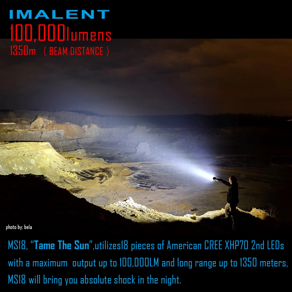 IMALENT MS18 Powerful Searchlight Flashlight 100000 Lumen High Power Rechargeable Professional Cree XHP70.2nd Led Hunting Torch