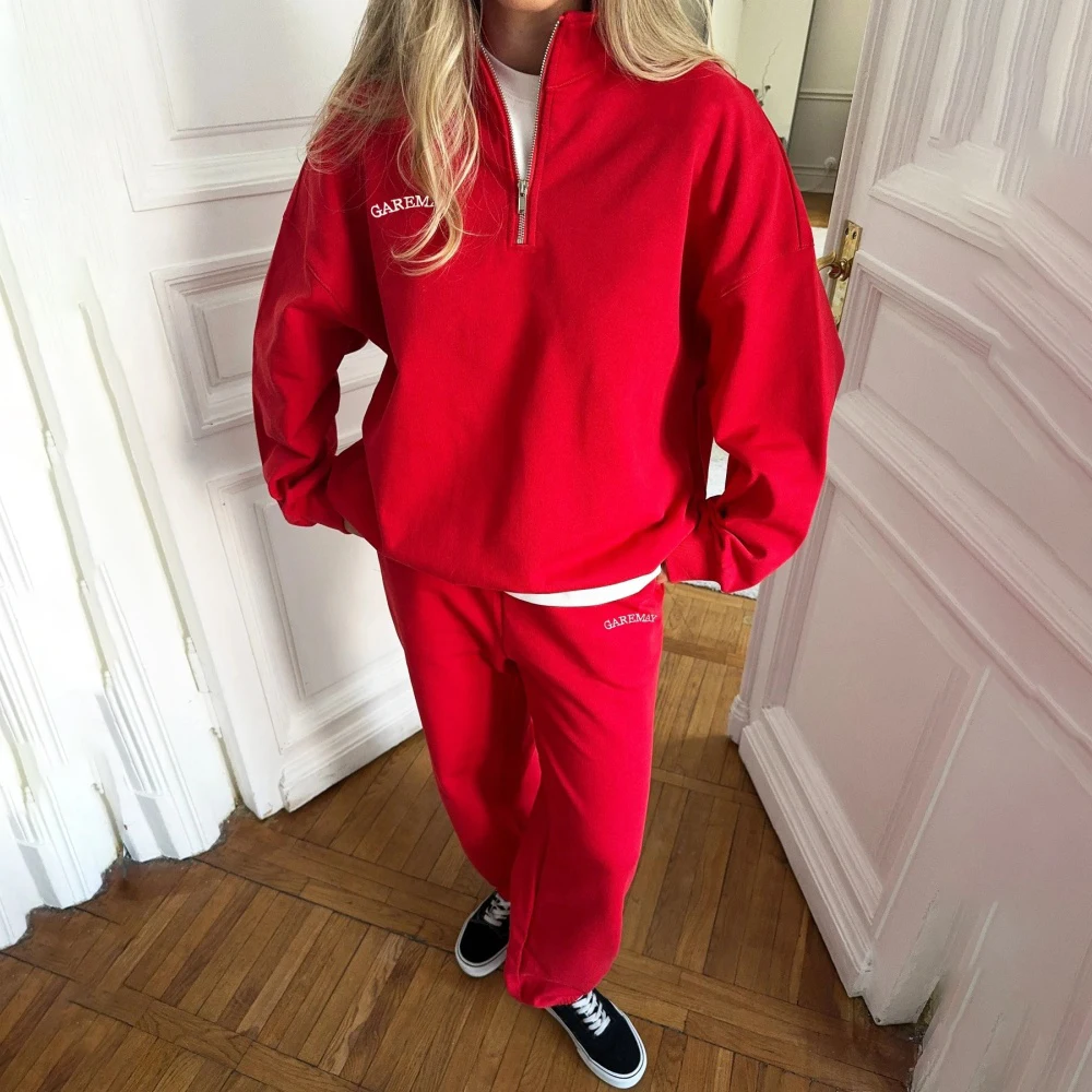 Autumn Winter Women's Tracksuit Zipper Oversized Letter Classic Two Piece Set Female Casual Trouser Matching Sets Trending 2026