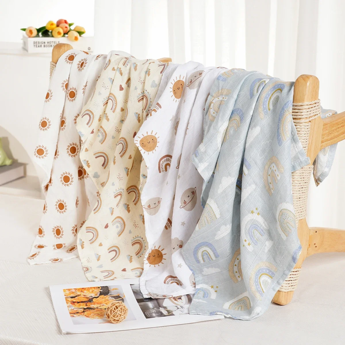 Kangobaby # Ma vie douce # Ensemble de 4 bavoirs en mousseline de coton et bambou pour bébé, tissu pour nouveau-né, écharpe à la mode, taille 60x60cm