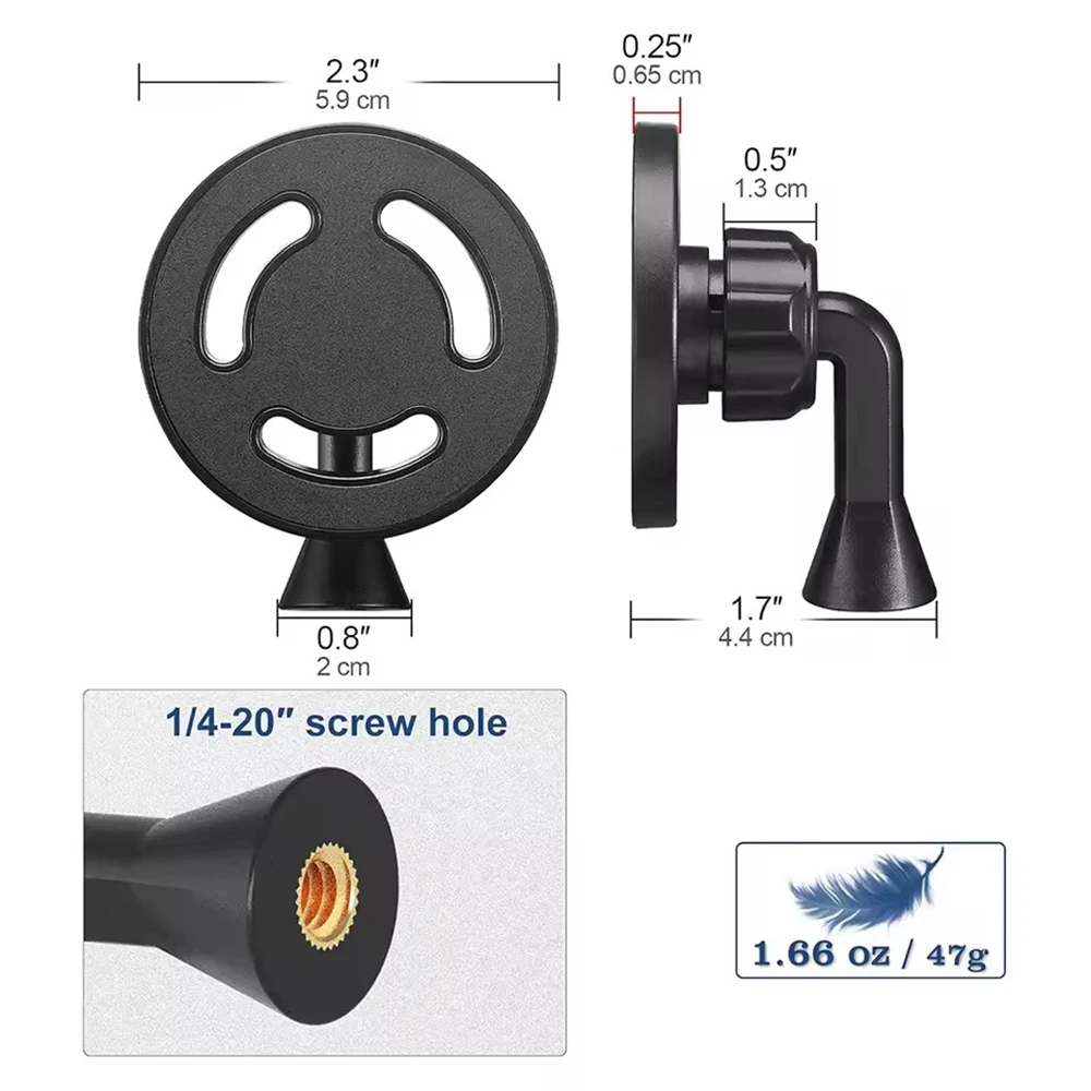 Magnetyczny adapter do statywu z mocowaniem na telefon z otworem 1/4"-20 do MagSafe, kompatybilny z iPhone 16 15 14 13 12 Plus Pro Max Mini Case, do selfie sticka — zdjęcie produktu 6
