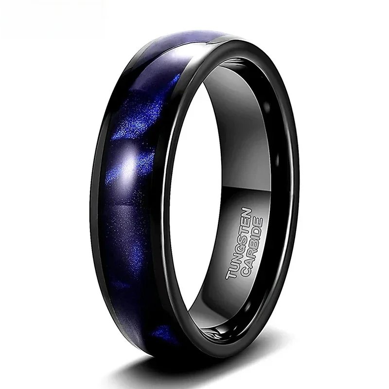 Somen 6mm Tungsten Wedding Band Ring for Men Women Blue Crushed Shell Engagement Rings Domed High Polished Comfort Fit Rozmiar 6-13 — zdjęcie 2