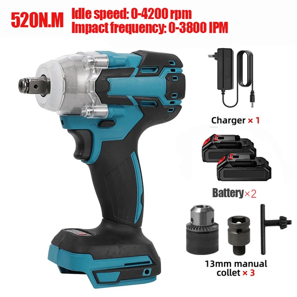520N.M/1800NM Borstelloze Draadloze Elektrische Slagmoersleutel Elektrisch Gereedschap Compatibele Sleutel Met Gereedschapskist Set Voor Makita 18V Batterij