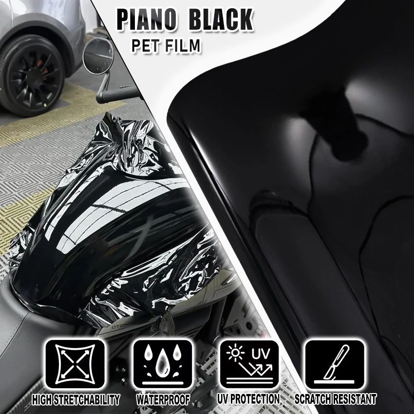 Image of Super Glänzende Klavierlack-Schwarz-Vinylfolie 30x100cm Spiegel-Schwarz Autoaufkleber Luftblasenfrei DIY-Dekor für Auto Motorrad