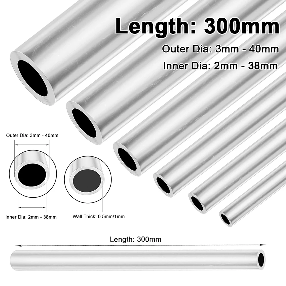 

6063 Aluminium Pipe Length 300mm Outer Dia 3mm~40mm Inner Dia 2mm~38mm Wall Thick 0.5mm / 1mm Straight Round Aluminum Alloy Tube