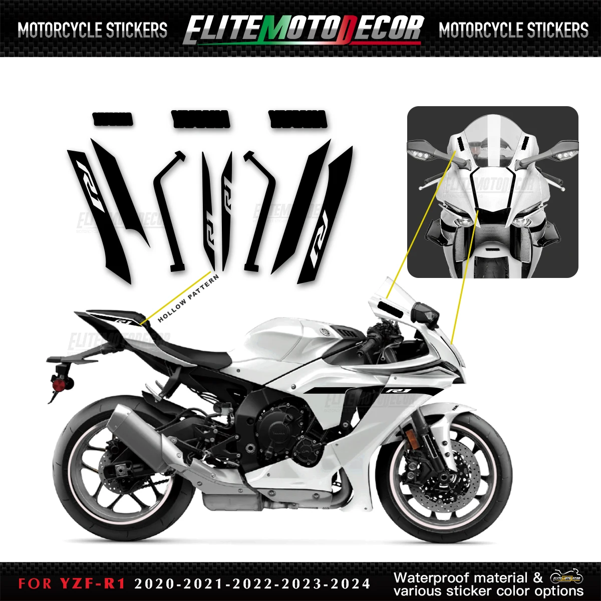 

FOR YAMAHA YZF-R1 2020 2021 2022 2023 2024 YZF-R1 2024 Motorcycle Fairing Shell Custom Decal Sticker Full Vehicle black Decal