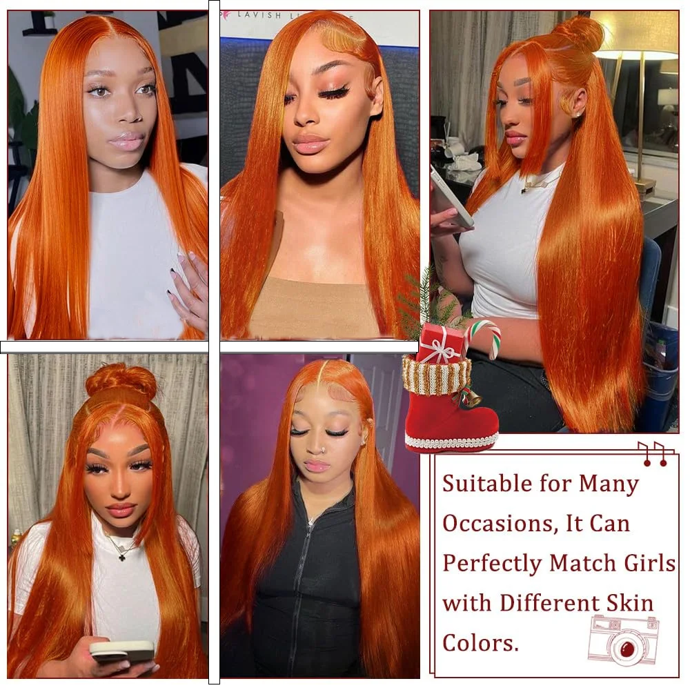 30 40 Inch Orange Ginger 13x6 HD Lace Frontal Wig Human Hair Bone Straight 13x4 Transparent Lace Frontal Color Wigs 150 Density