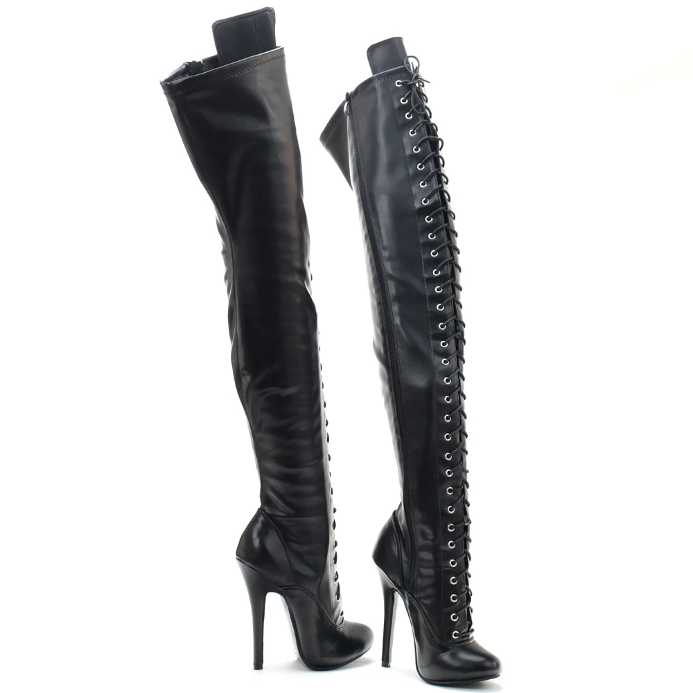 5 Inch High Heel Thigh High Round Toe Stiletto Classic Vintage Fetish Boots Size36-46 Jialuowei