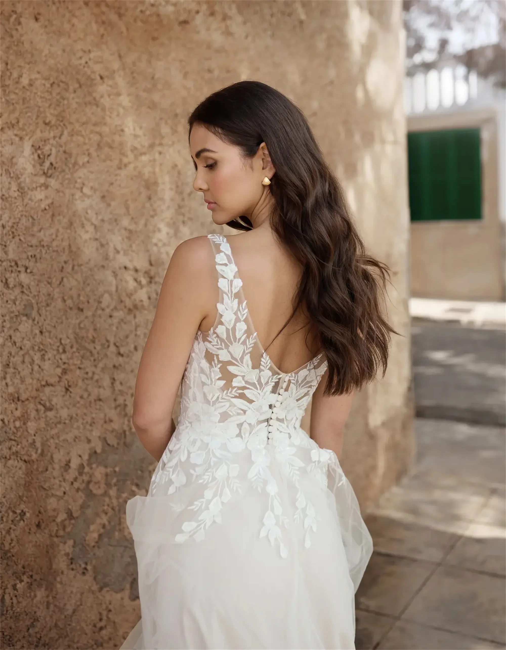 Evon nupcial sem costas com decote em v plus size vestidos de casamento 2025 manga longa a linha tule vestidos de novia renda applique vestidos de noiva