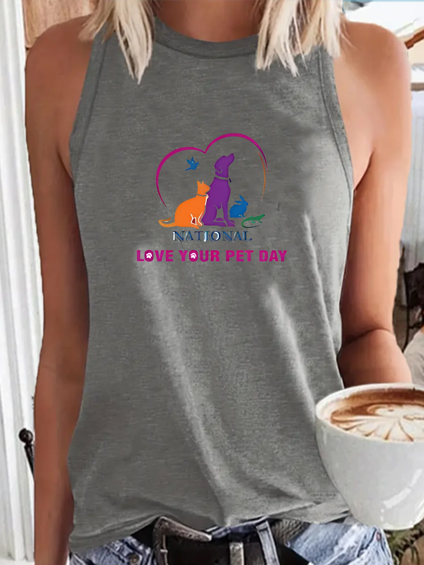 National Love Your Pet Day Dog Rabbit Gecko Fashion Funny Sports Women's Tank Top Loose O Neck Sleeveless Casual Tank