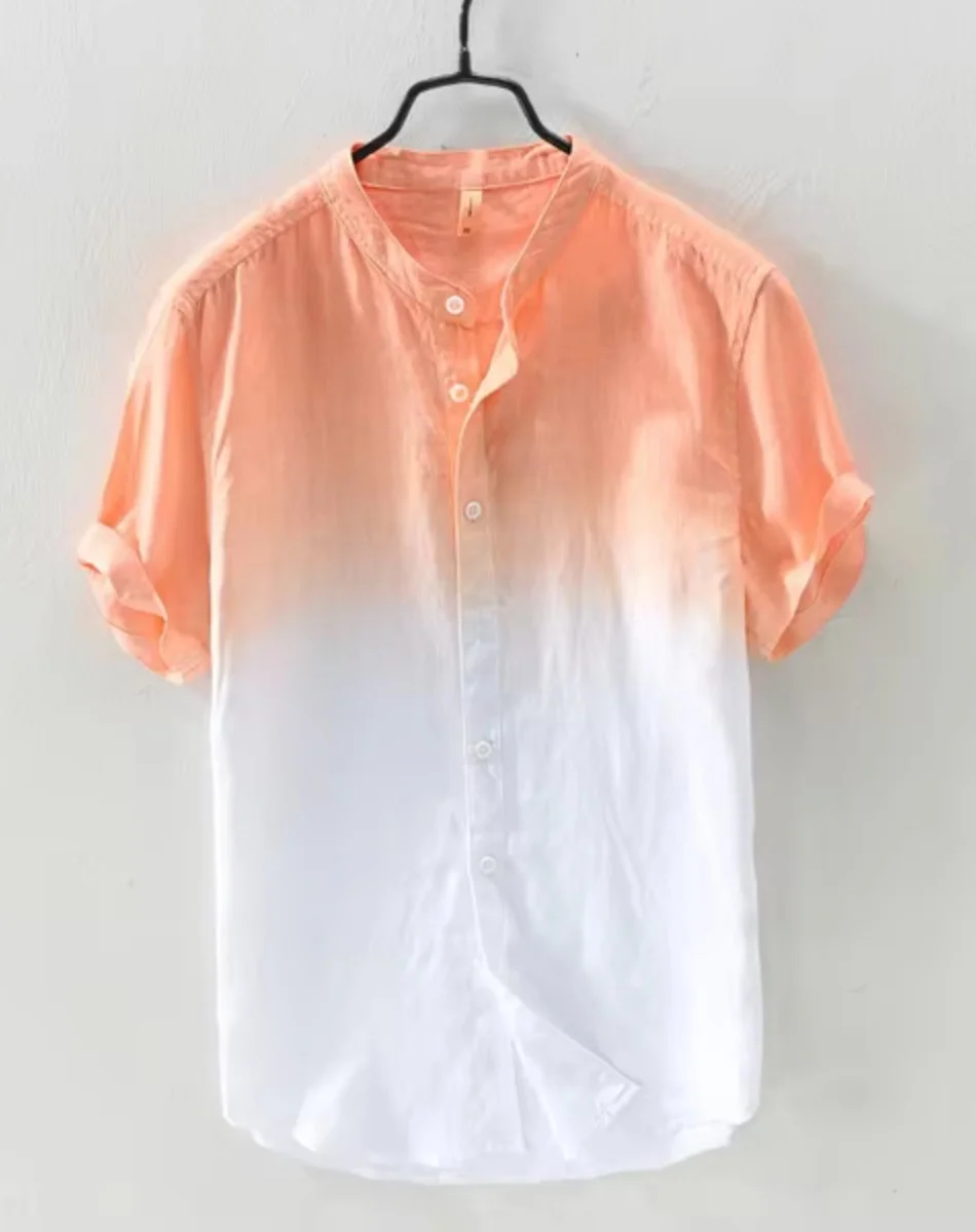 Рубашки с короткими рукавами Льняные Прохладные и дышащие Удобные и полезные материалы Градиентные синие и однотонные льняные рубашки Гавайи