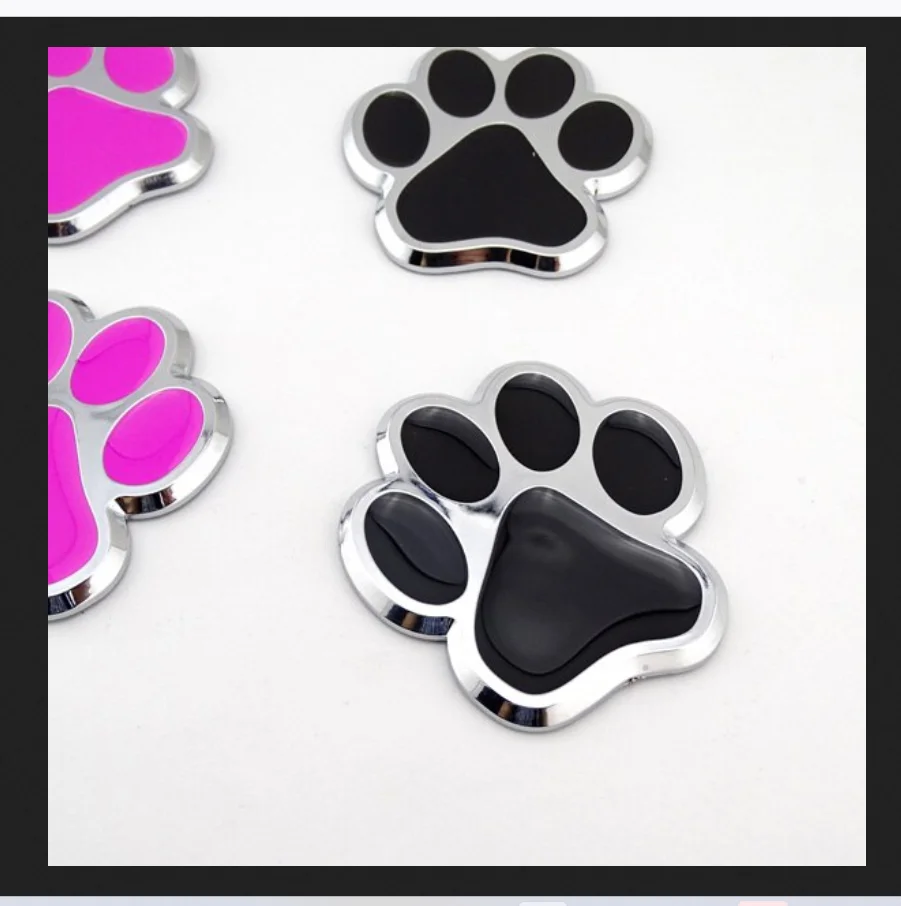 3D Pink Black Animal Dog Cat Paw Chrome Emblem Badge Decal Sticker For Car Truck Bike Rear Trunk Side Fender