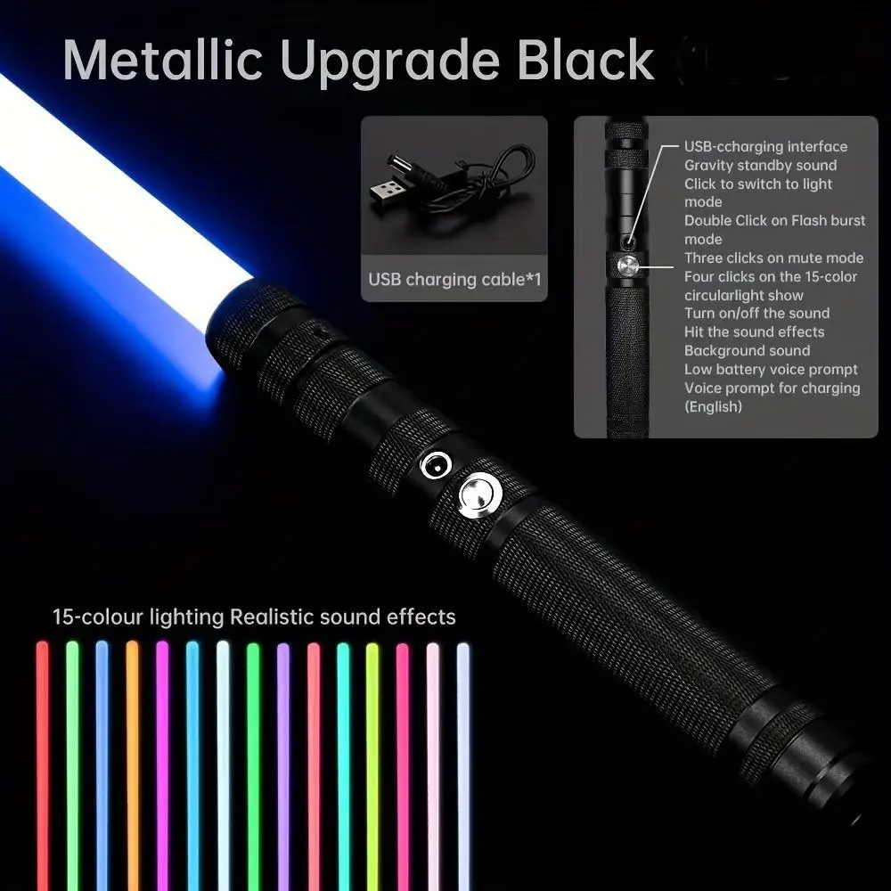 Sabre iluminado 2 en 1, espada de juguete para niños RGB LED de 15 colores espada láser dual con 3 modos de efectos de sonido, regalo de Navidad