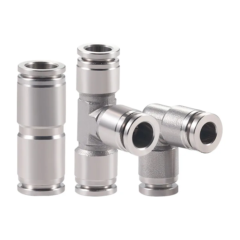 Pneumatic Joint 304 Stainless Steel Three-Vent Pipe Joint Elbow Straight-Through Pneumatic Quick Plug PV PU PE4/6/8/10/12