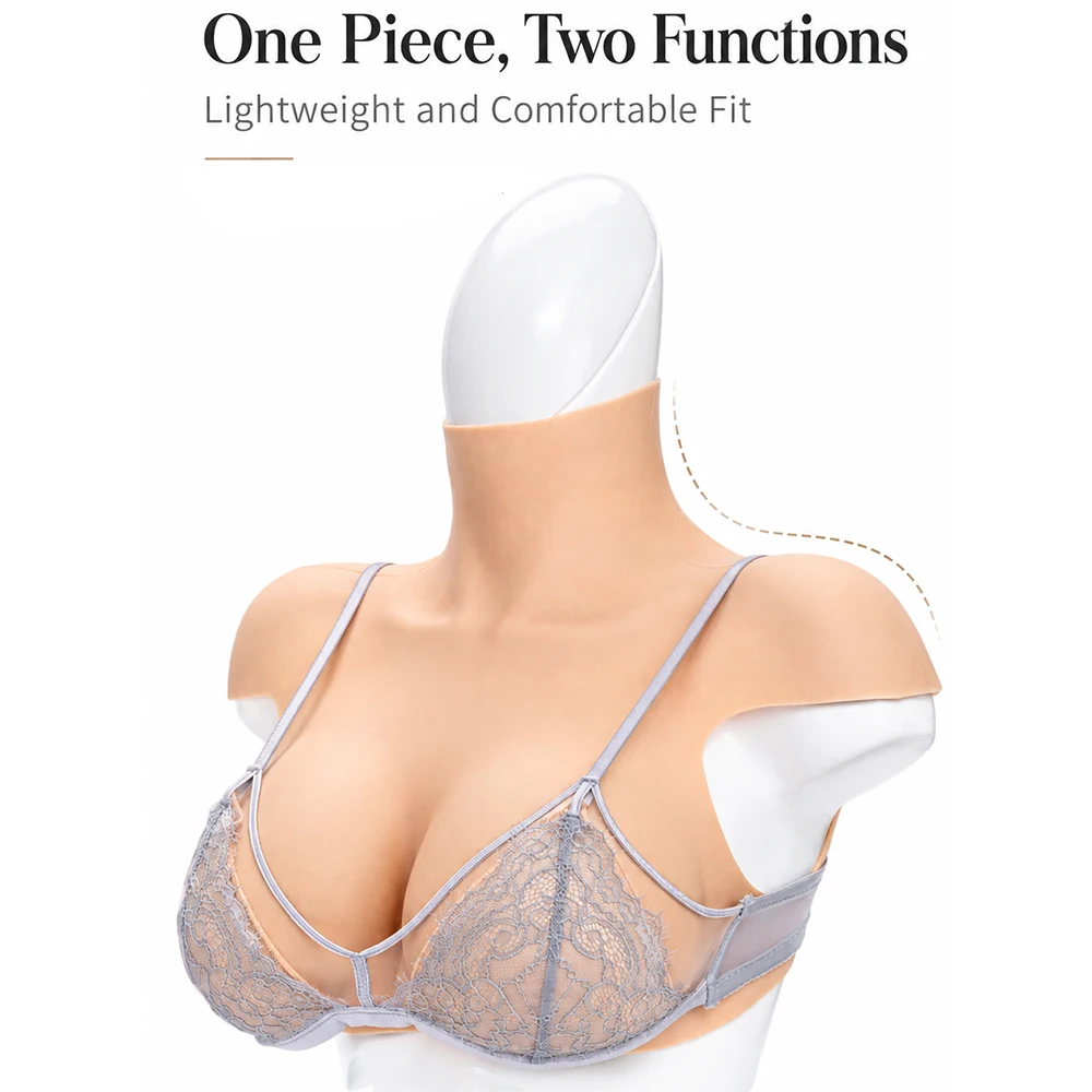 10 THGEN Realistic Silicone Chest Cosplay Cross Dressing Crossdresser Drag Queen Breast Fake Costumes For Transgender Silicone Breast Forms With Shoulder Pads Transgender Large Size Fake Chest Artificial Breast