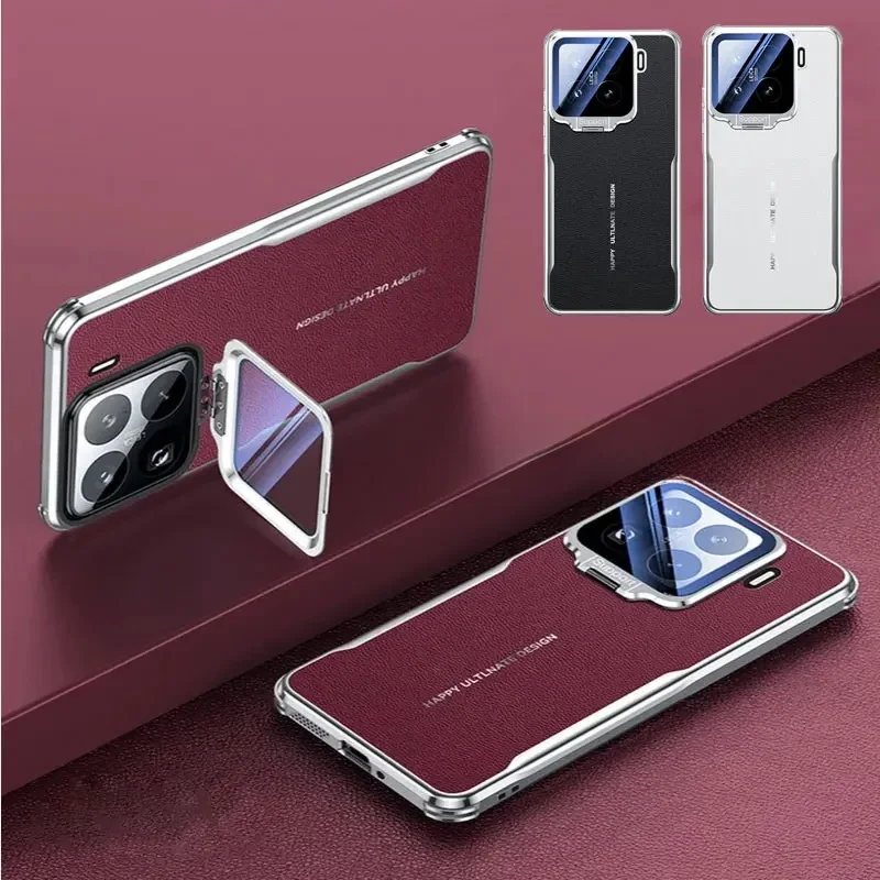 Luksusowe skórzane etui z metalowym uchwytem na obiektyw dla Xiaomi 15 Pro 15 Ultra Shockproof Bumper Protective Cover Xiaomi Mi 15Pro — zdjęcie produktu 7