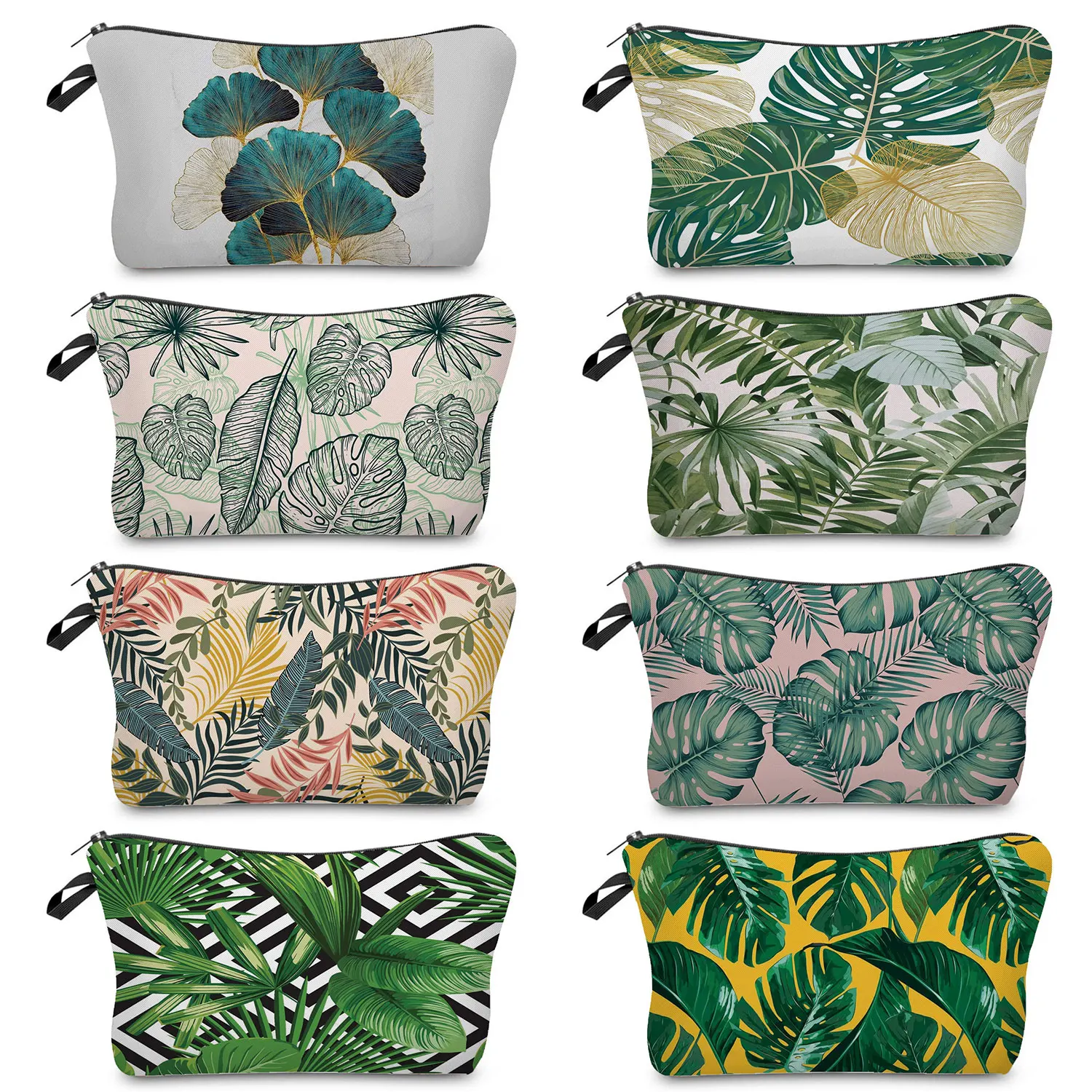 Female Plant Leaf Print Student Stationery Storage Cosmetic Bag Outdoor Travel Women\'s Handbag Pencil Case Makeup Organizer Bags