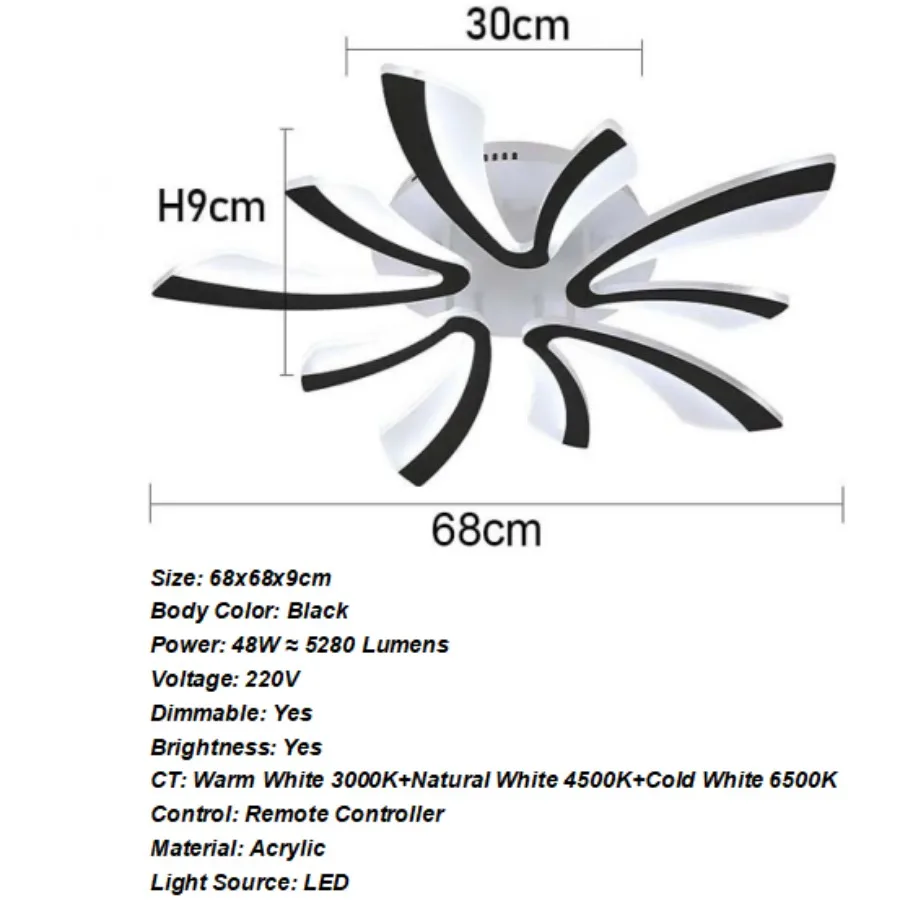 Moderne plafondlamp, dimbare LED witte acryl V-vormige inbouw plafondlampen, 3000K/4000K/6500K met afstandsbediening
