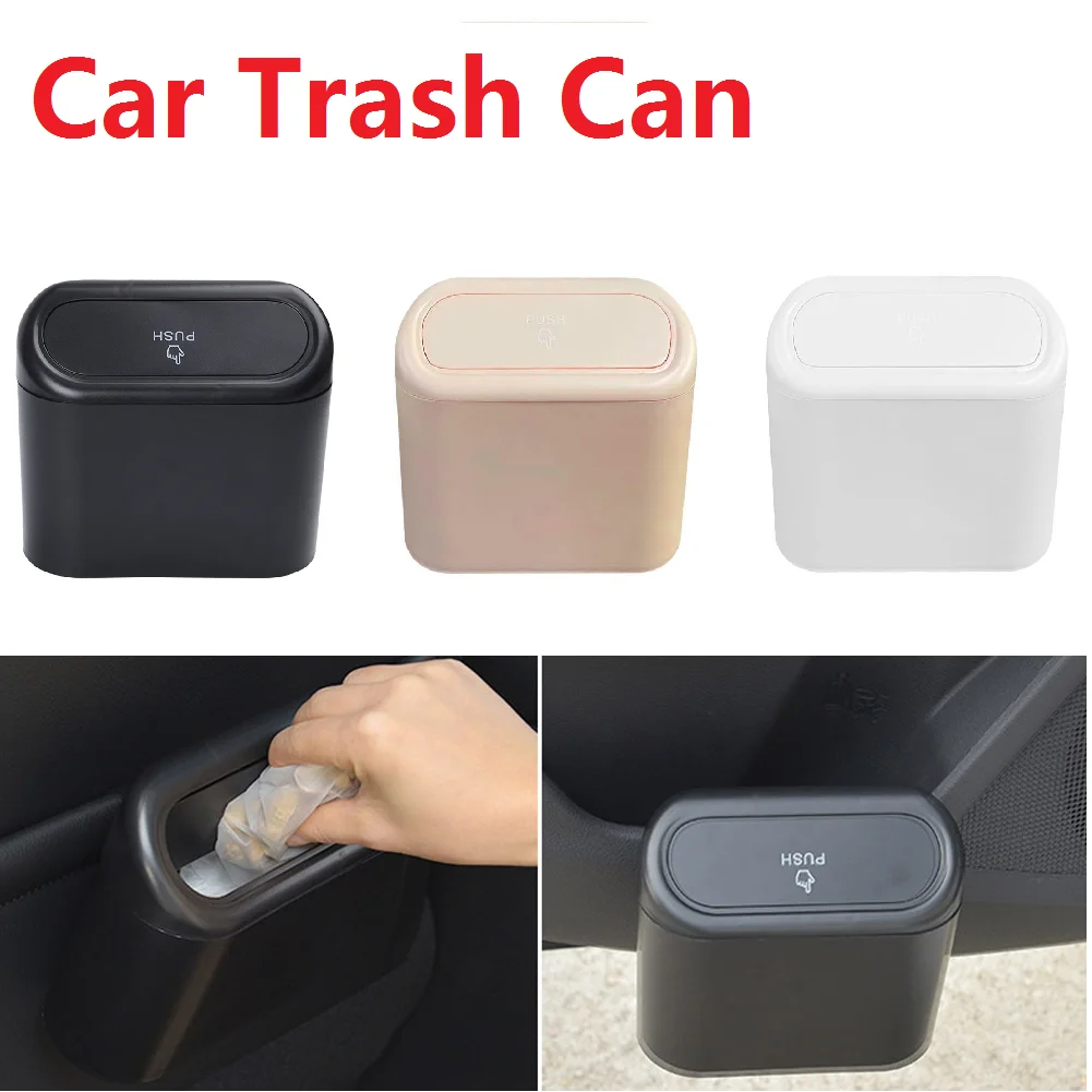 Hanging Car Trash Can Vehicle Garbage Dust Case Storage Box ABS Square Pressing Trash Bin Auto Interior Accessories Direct Sales