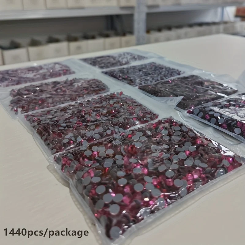 DMC Hotfix Rhinestones Rose/Fuchsia SS6-SS20 Flatback Glass Hotfix Rhinestone 1440Pcs do butów odzieżowych DIY