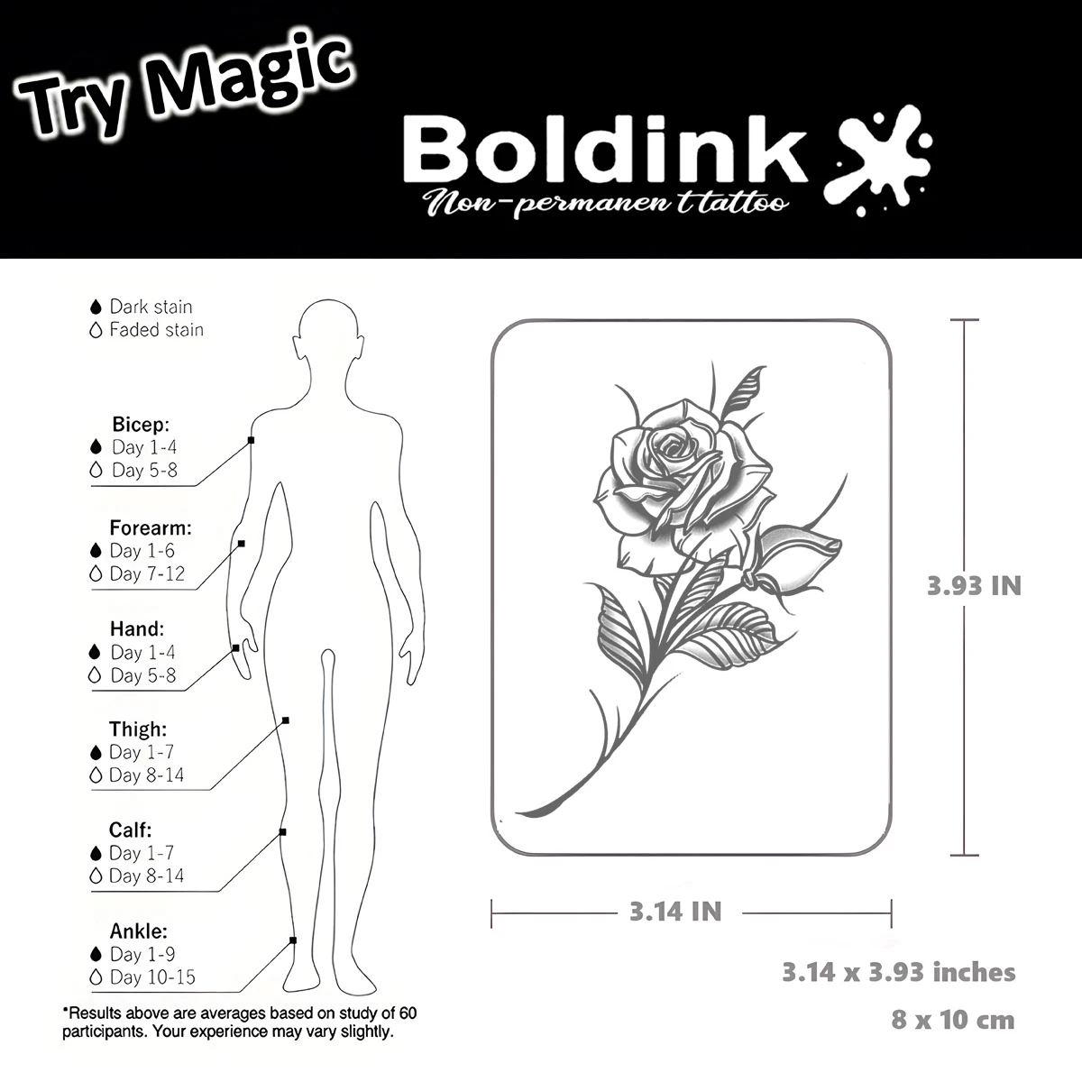 Rose Temporary Tattoo,Lasts To 15 Days New Technology Magic Waterproof Semi Permanent Sticker.