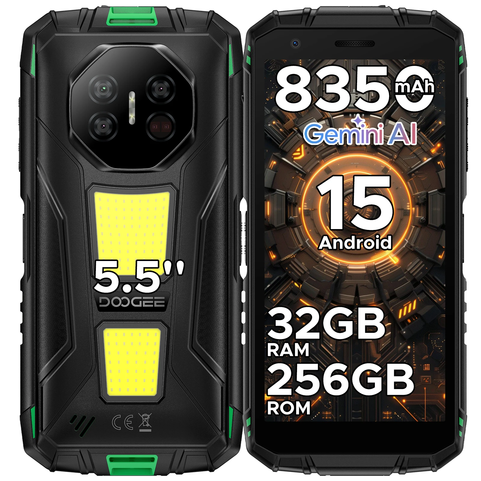 DOOGEE Fire 3 Max robuuste telefoon 32 GB + 256 GB 5,5 "HD + display Campingverlichting 8350 mAh UNISOC T7250 48 MP NFC Android15