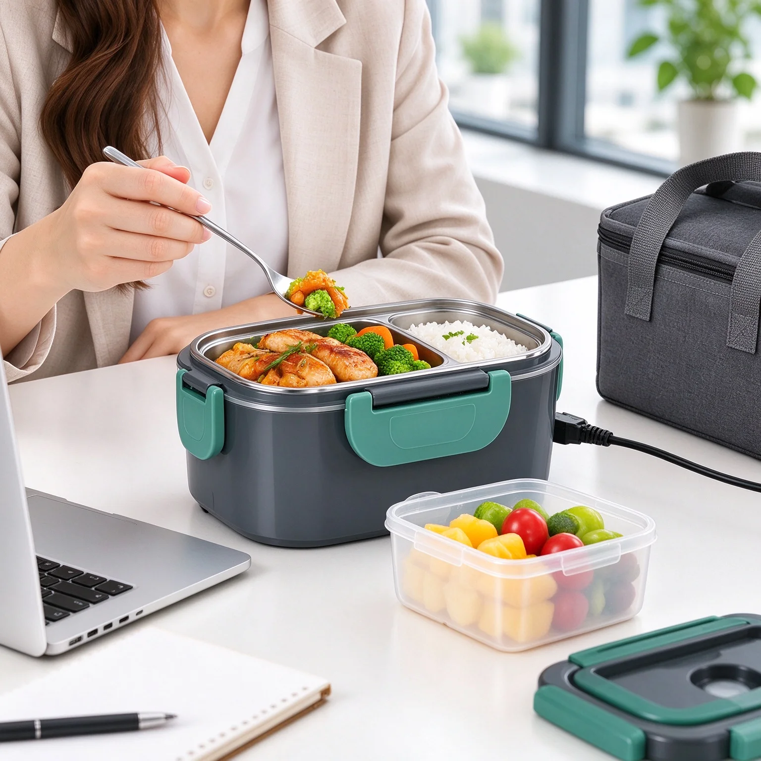 1.5L 60W Portable Electric Lunch Box Food Heater, Car Home Dual Use Leak Proof Food Warmer for Truckers Office Travel
