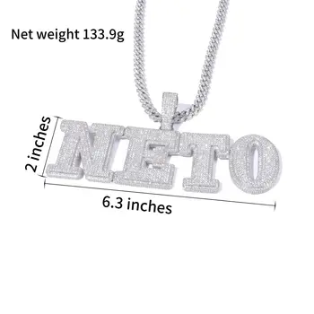 訂製密鑲立方氧化鋯字母數字吊墜,鑲鑽個性化單字項鍊,配12毫米古巴鏈,男士禮物 10 最佳銷售 客製化項鍊 - №7