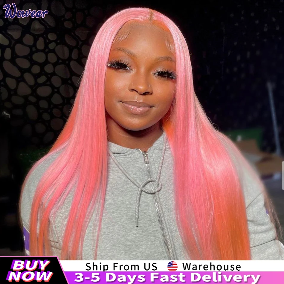 Straight Lace Wigs Human Hair Pink Wig 200 Density Wigs Human hair Transparent 30 Inch Lace Frontal Wig Human Hair for Women