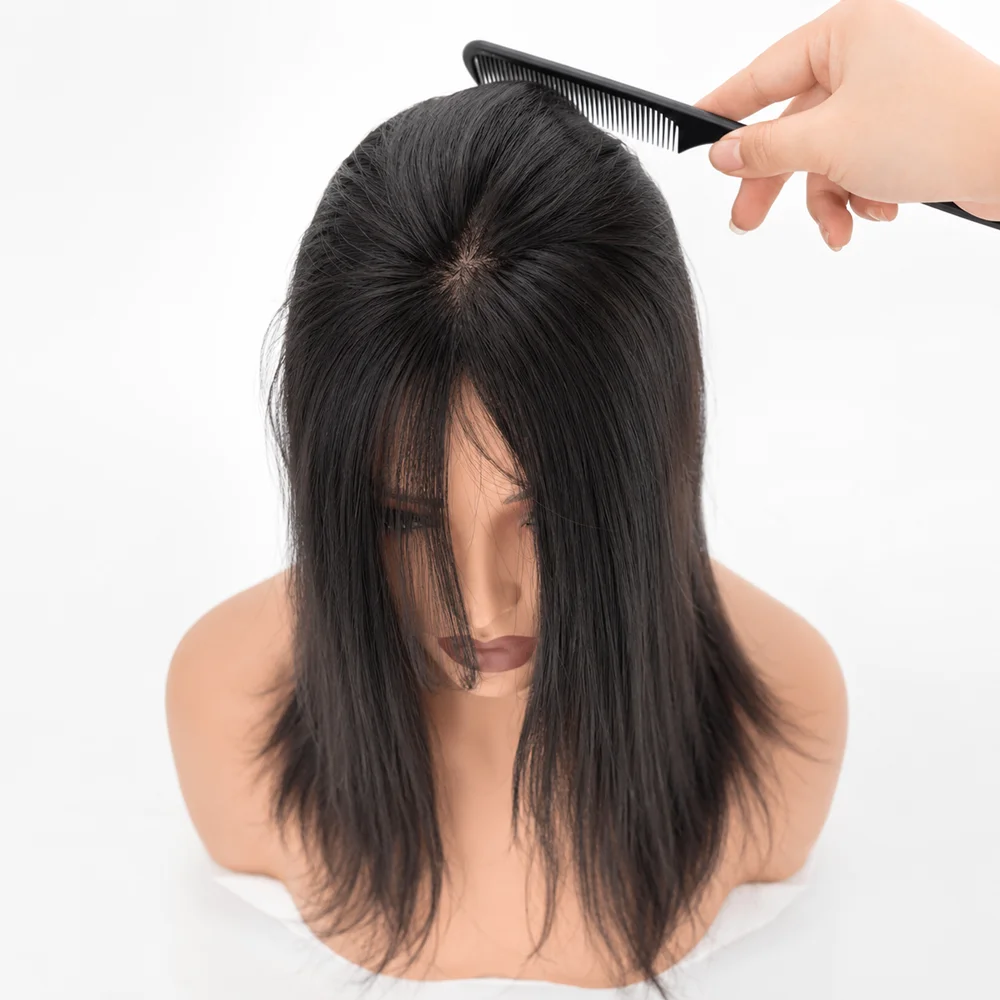 Dark Brown 100% Human Hair Topper 8x12cm 40cm Length with Silk Base and Realistic Skin-Like Scalp Designed for Women