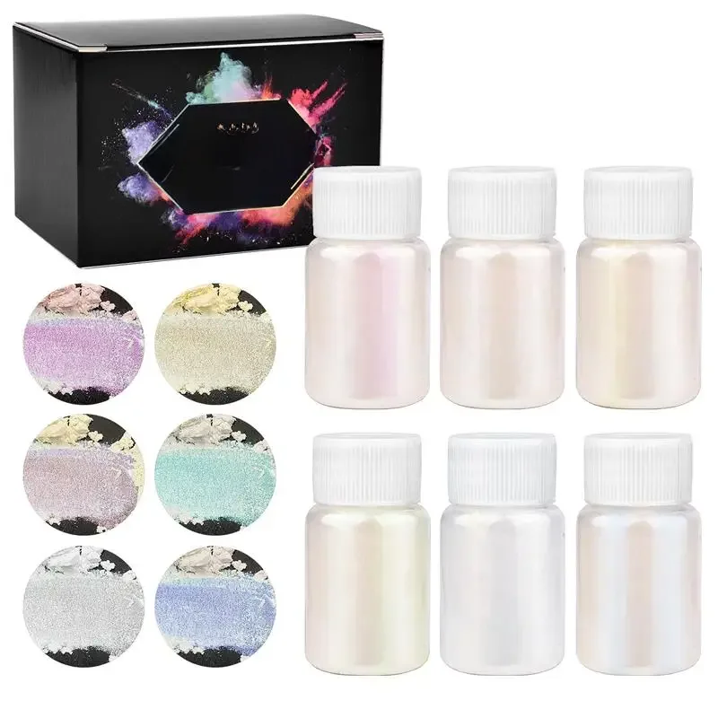 6-delige set epoxyhars kleurstof mica poeder gepoederde pigmenten set hars mica parelmoer hars parel doos verpakt micas kleurstoffen hars - afbeelding 2