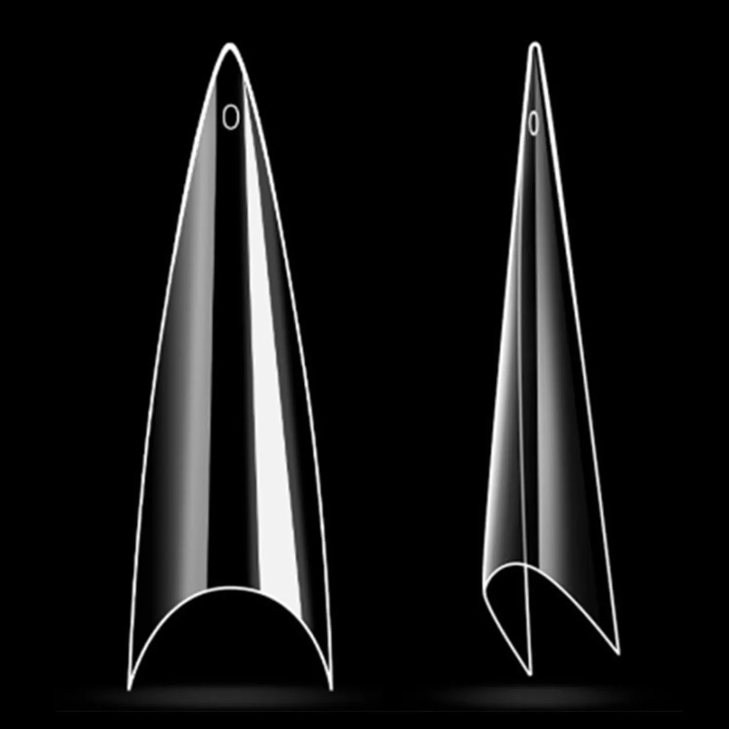 

500 шт. накладных ногтей Stiletto XL, длинные, прозрачные, мягкие, бесследные, полупокрытие, конические, квадратные, 10 размеров, для акрилового наращивания ногтей