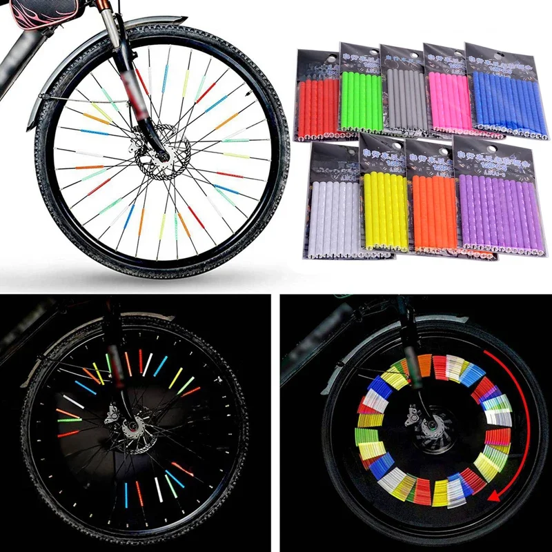 AliExpress NONE 12PCS/Bag Bicycle Wheel Spokes Reflective Sticker Tube Strip Warning Light DIY 7.5cm MTB Cycling Reflector Reflective Safety Kit