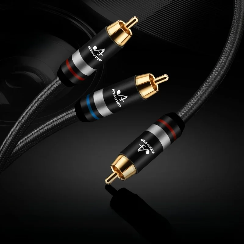 Câble RCA stéréo HiFi 6N OFC à 2RCA pour caisson de basses, câble Y RCA mâle à mâle pour amplificateur de haut-parleur, haute qualité
