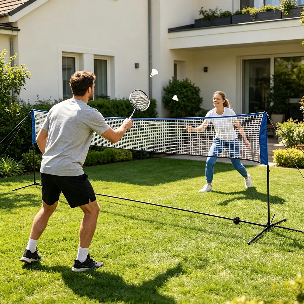 Filet de badminton avec balles à ressort, 600x155cm, filet de remplacement portable pour l'extérieur, jardin, entraînement sportif