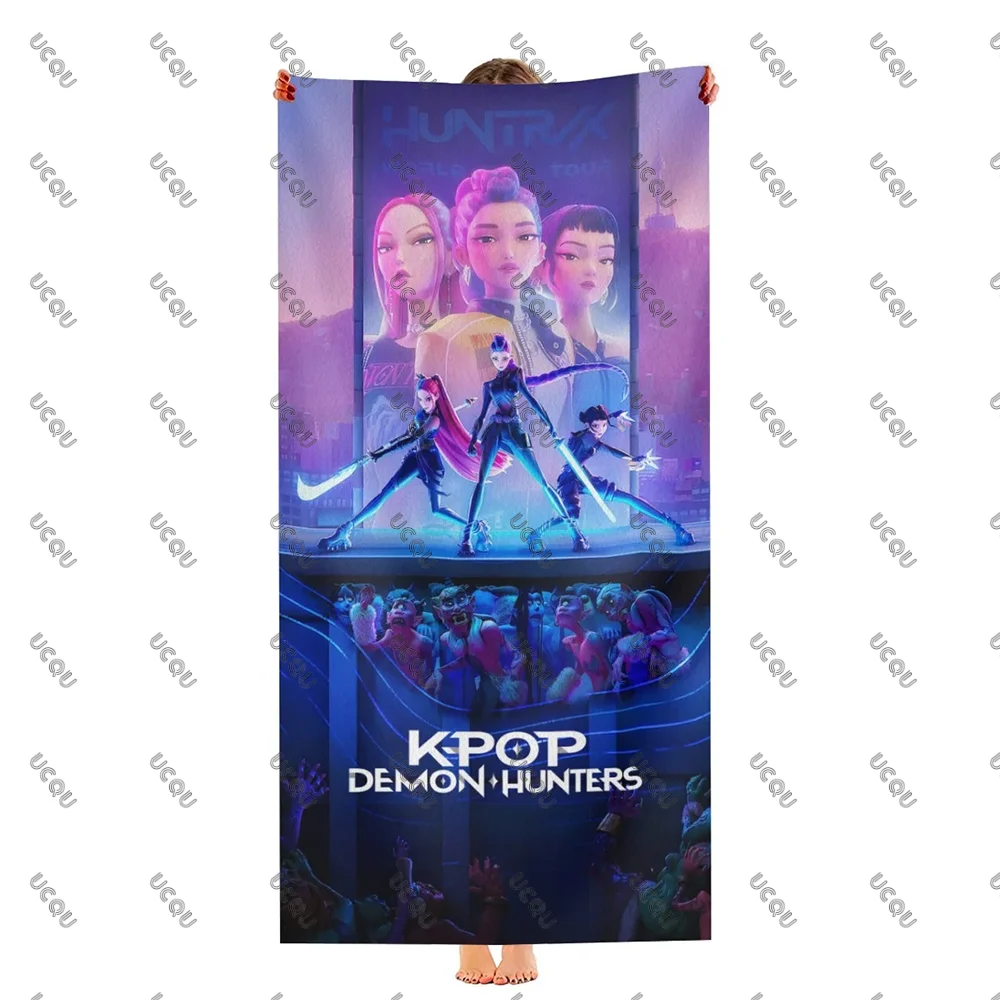 KPop شيطان الصيادين عيد ميلاد مناشف السباحة حمام في الهواء الطلق الموسيقى عاشق منشفة الشاطئ التجفيف السريع هدية النساء فتاة أطفال بنين المشجعين #4