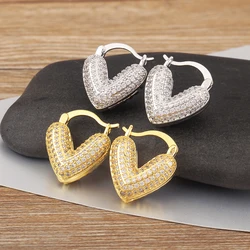 Nidin High Quality Heart Shape Inlaid Rhinestones Fine Stud Earrings For Women Elegant Aesthetic Ear Jewelry Accessories Gifts
