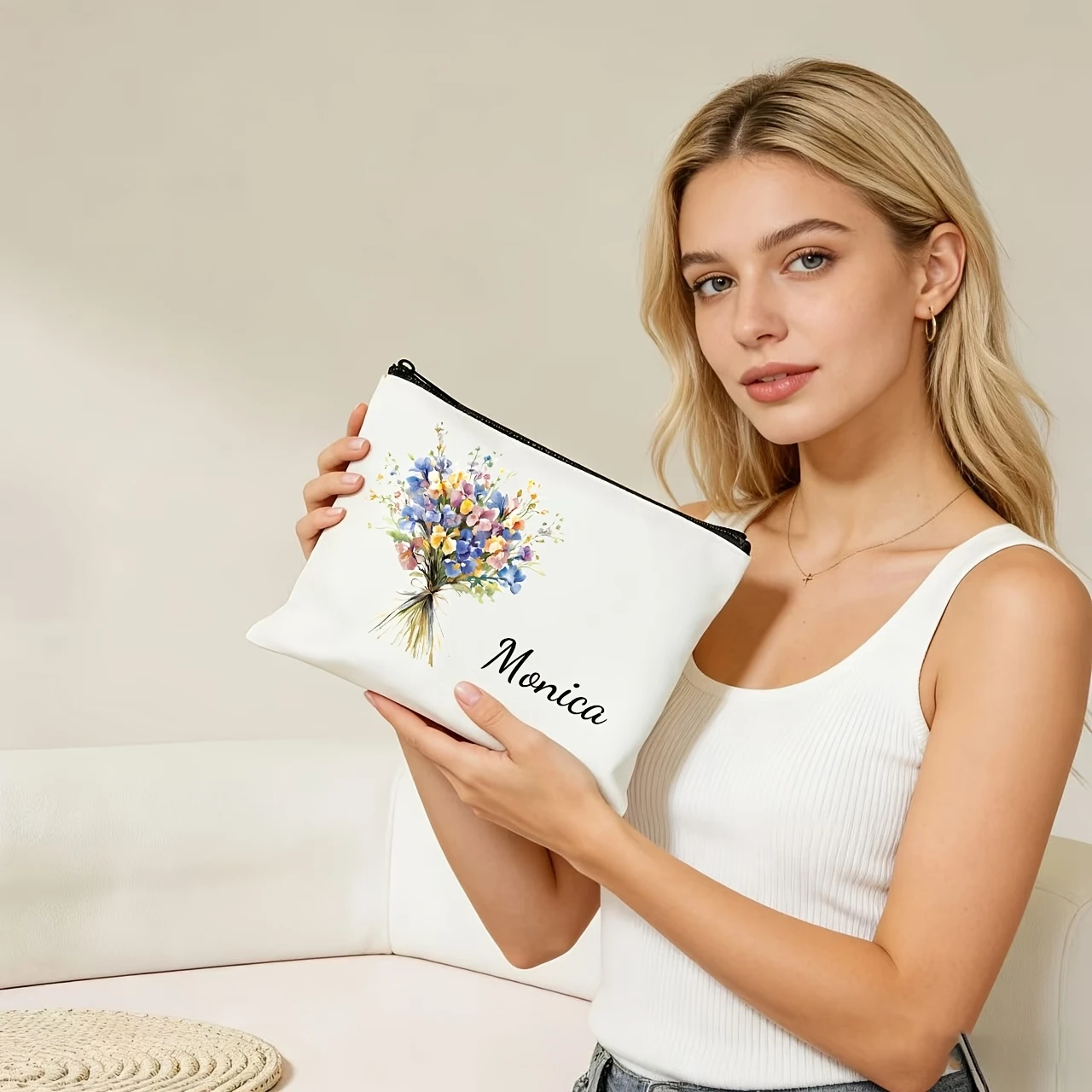 パーソナライズされたワイルドフラワーブーケメイクアップバッグ - Monogram Custom Case のレビューと価格