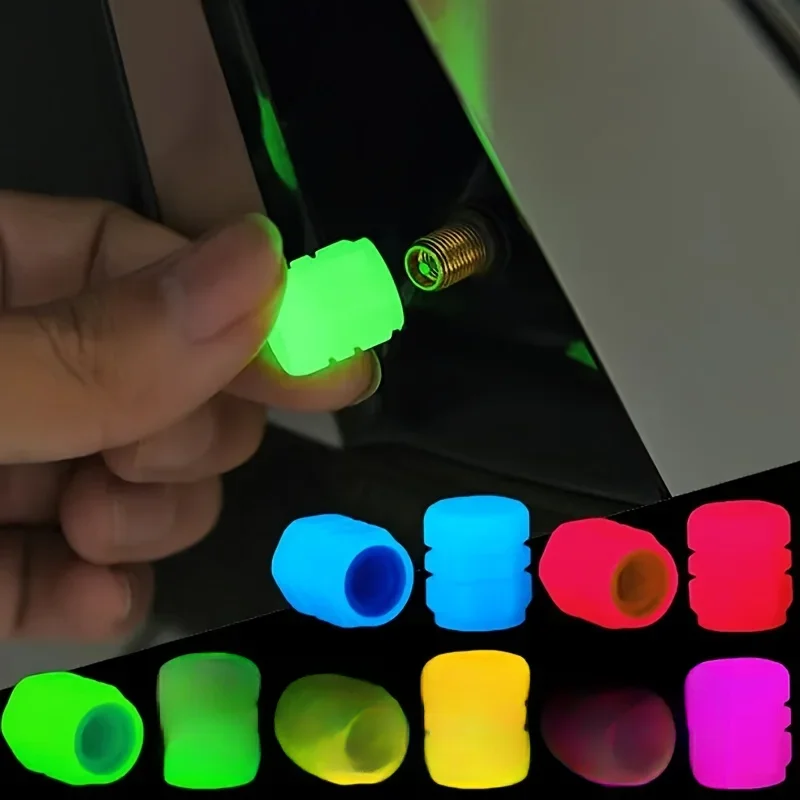 Luminous Valve Caps Fluorescent Night Car Tire Valve Caps Motorcycle Bike Glowing Decor Wheel Nozzles Tyre Cap Car Accessories