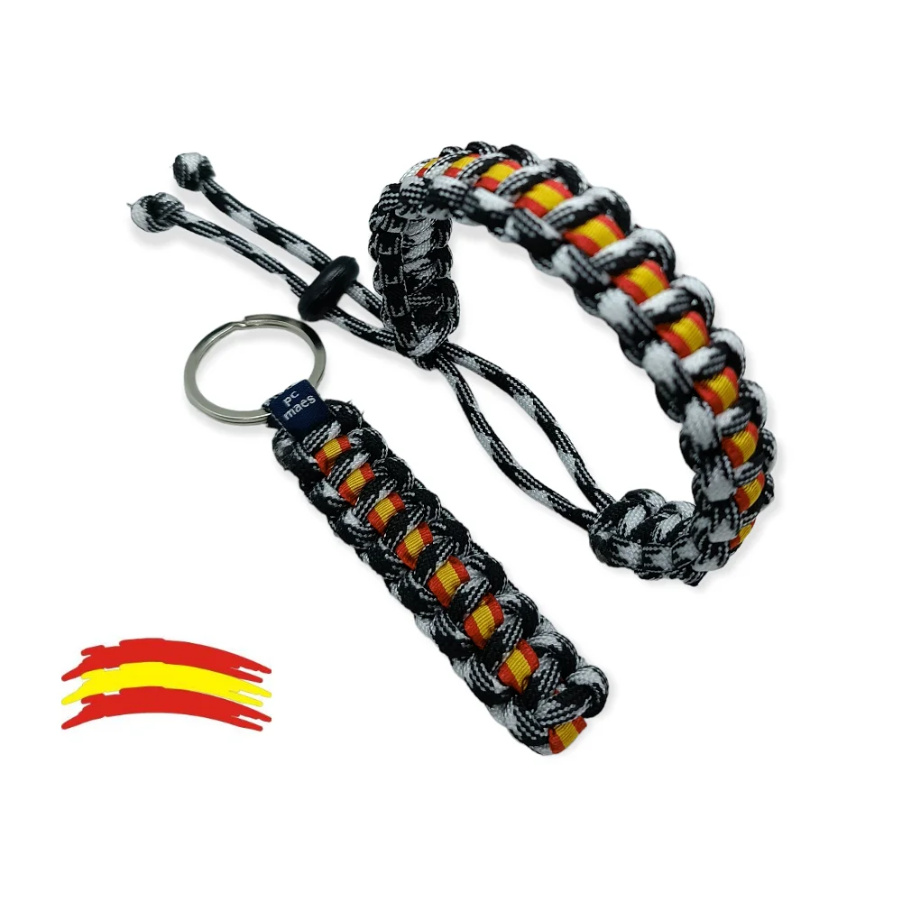 Adjustable Bracelet and Matching Keychain, Flag of Spain, Military Survival for Men, Fashion Complement Crafts.