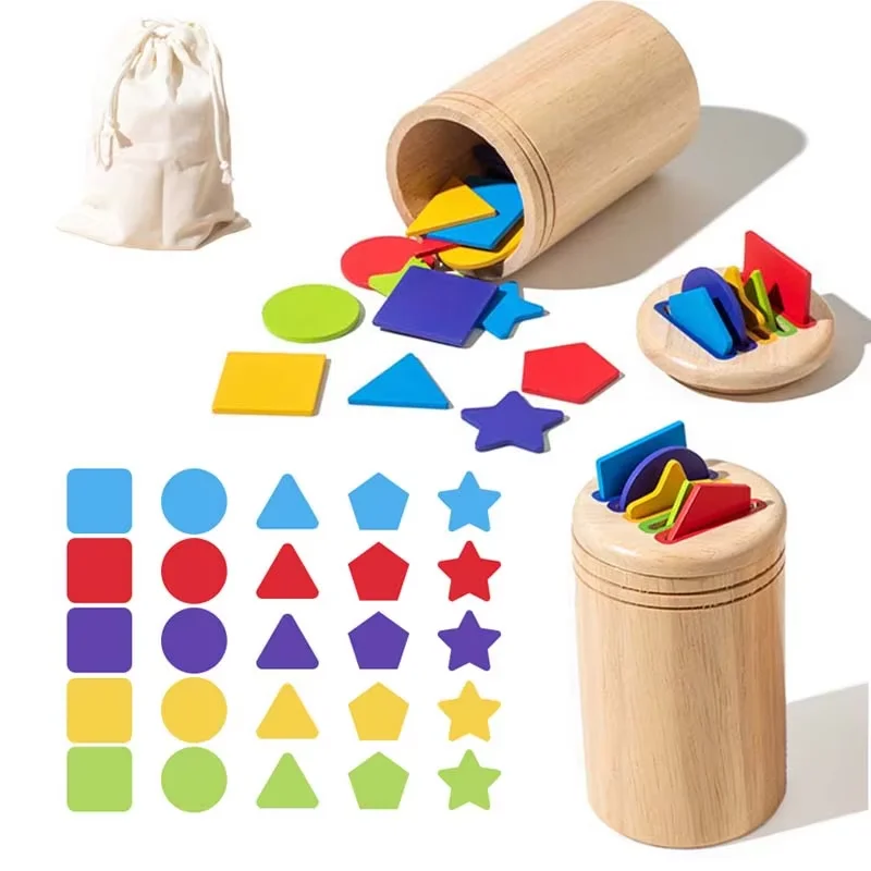 Montessori Wooden Toys Color Sorting Fine Motor Toys Shape Matching Sensory Toys Early Educational Puzzle Toys for Toddlers