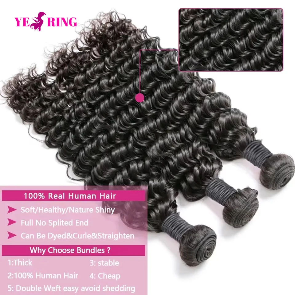 Paquetes de cabello humano natural Deep Wave 12A brasileño virgen rizado crudo extensiones 100% cabello humano entrega 2-5 días 5