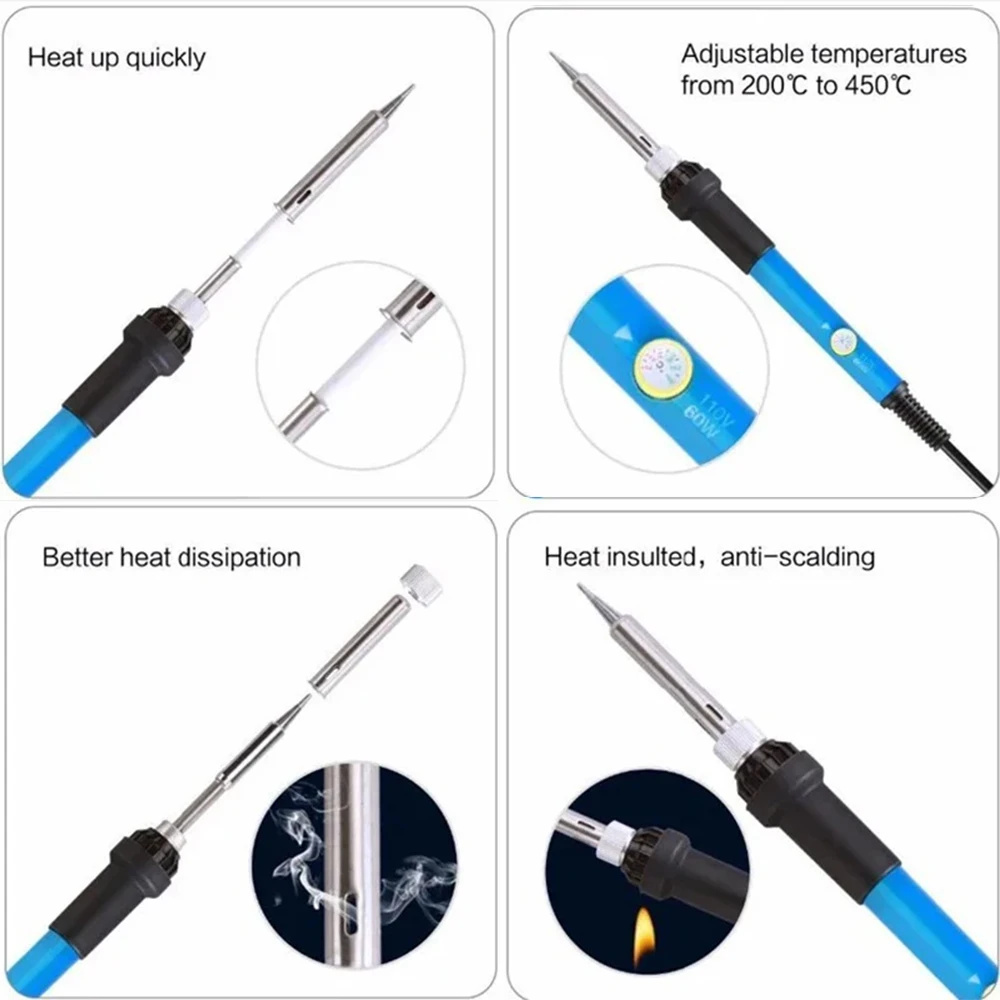 مجموعة مكواة لحام كهربائية 7 في 1، أداة إصلاح لحام بدرجة حرارة قابلة للتعديل 60 وات، 220 فولت/110 فولت LK-AA77