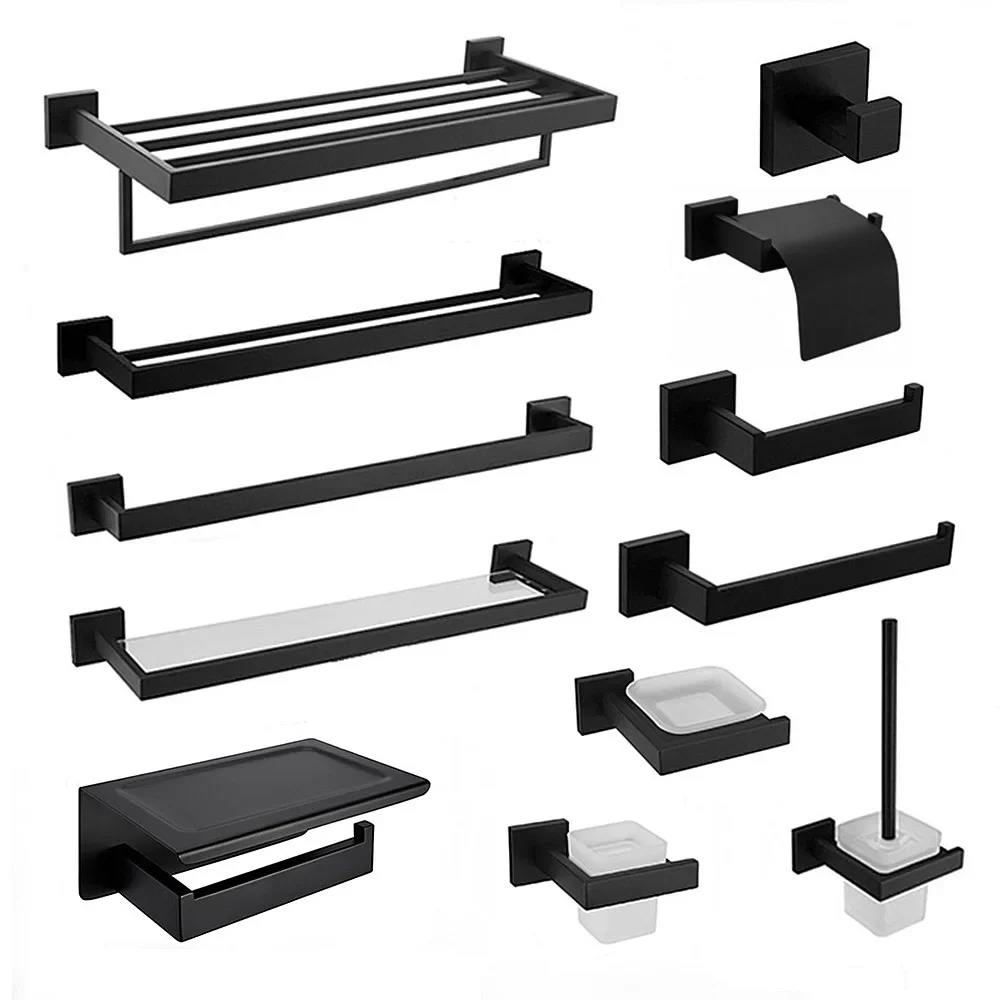 Sekova Zwart 304 Rvs Handdoekenrek Toiletborstel Papier Houder Zeepdispenser Handdoek Bar Haak Badkamer Hardware - afbeelding 2