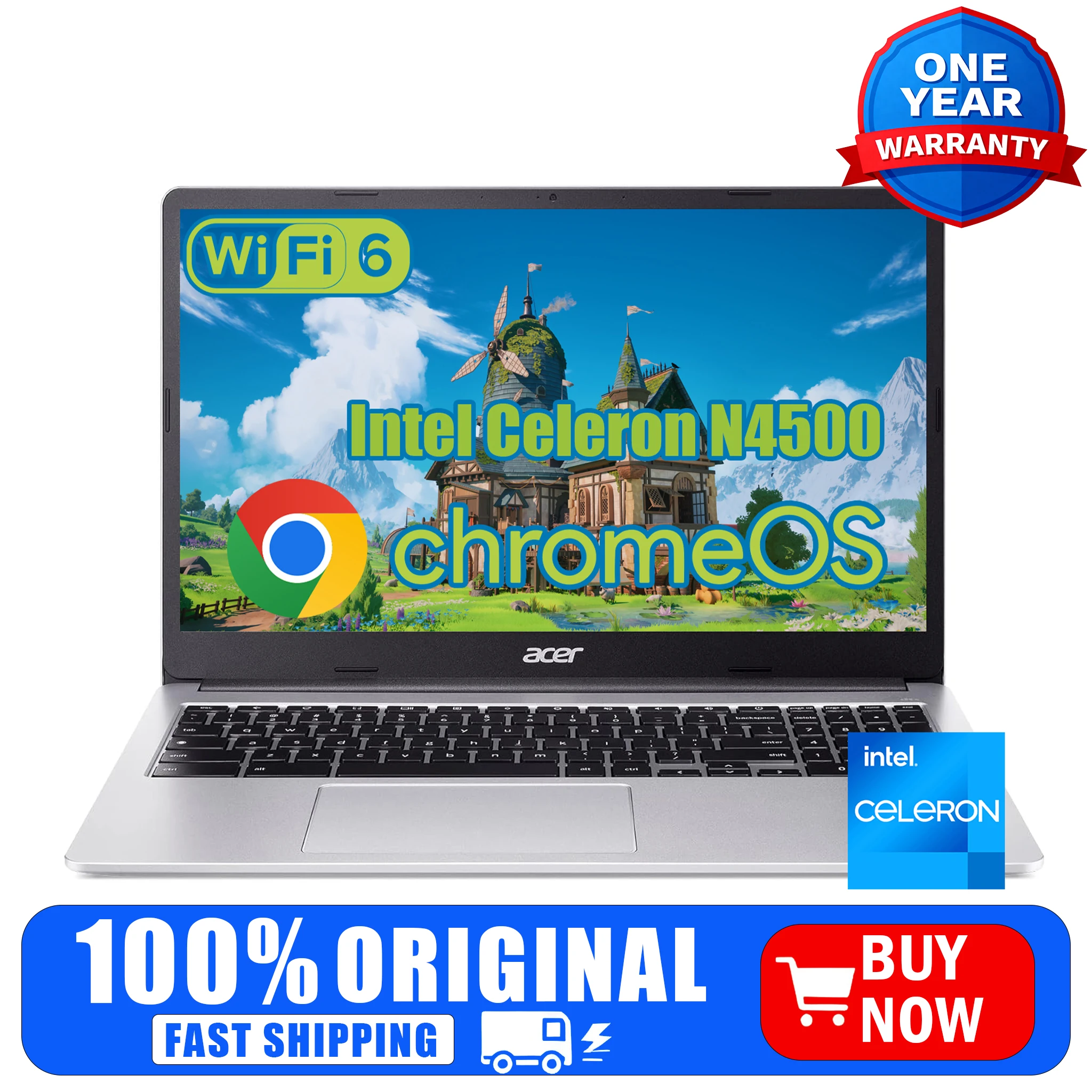 Acer Chromebook 315 Laptop, 15.6" FHD Display, Intel Celeron N4500, 4GB RAM, Up to 320GB Storage, WiFi 6, Webcam, Chrome OS