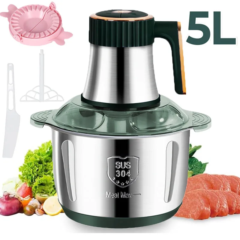 5 l elektrische Fleischwölfe, 304 Edelstahl, Lebensmittelzerkleinerer, multifunktionaler Gemüseschneider, Zerkleinerer, Fleischwolf, Babynahrungsmaschine