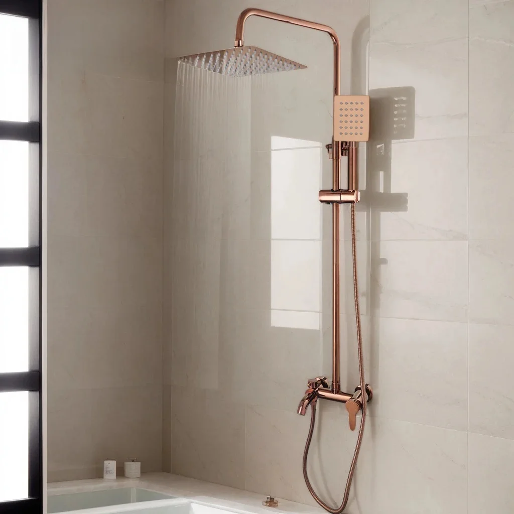 Zappo Massief Messing Rose Gouden Douchekraan Set Roze Badkamer Badkuip Mixer Regenspray Hand Vierkante Douche Facuets - afbeelding 2