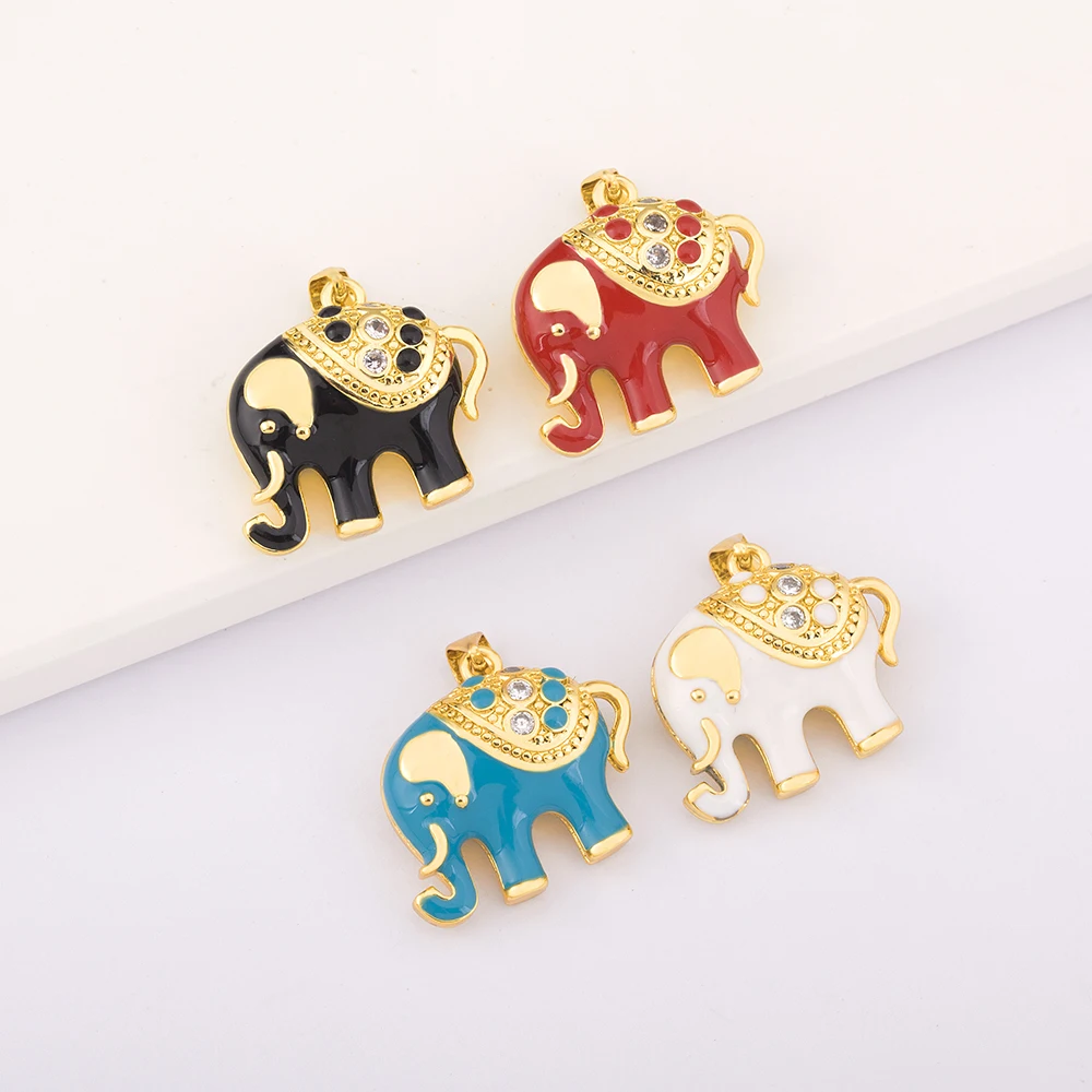 Cute Elephant Enamle Pave CZ Charms for Jewelry Making Supplies Diy Bracelet Necklace Earrings Gold Color Charm Accessories