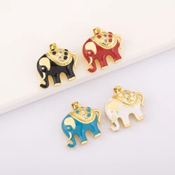 Cute Elephant Enamle Pave CZ Charms for Jewelry Making Supplies Diy Bracelet Necklace Earrings Gold Color Charm Accessories